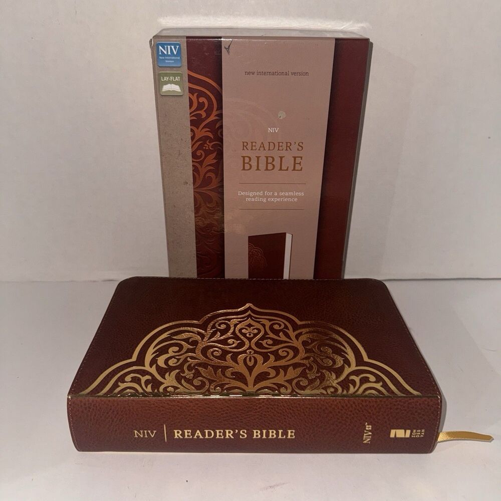 NIV Reader's Bible Brown Leathersoft Gold Foil Single Column OOP w/ Box RARE